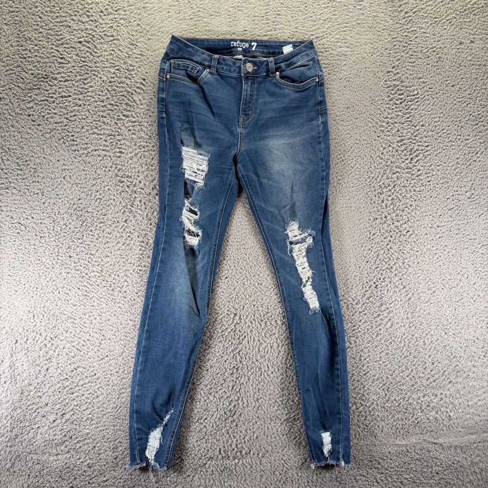 Refuge Rio Jeans Womens 7 Blue Cotton Denim Skinny Distressed Workwear Stretch
